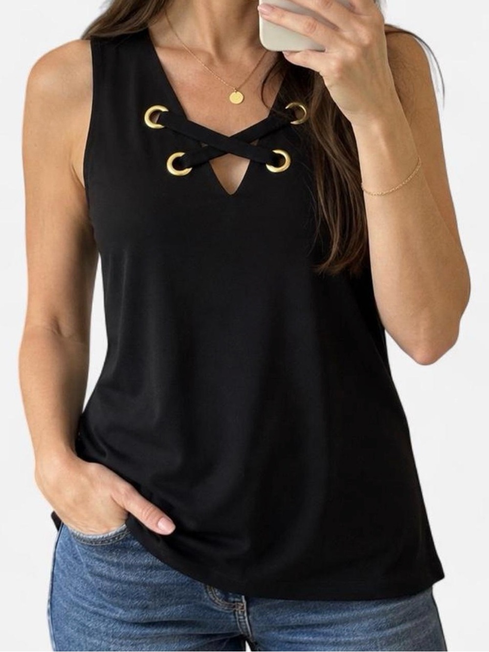 Michael Kors Black Lace-Up Grommet Top – Size Small